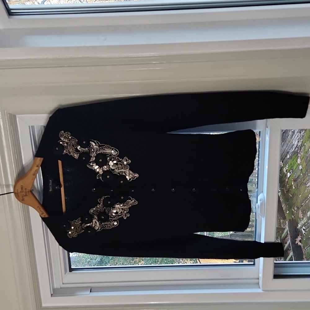 WHBM embellished black cardigan snap front XS Originally 95